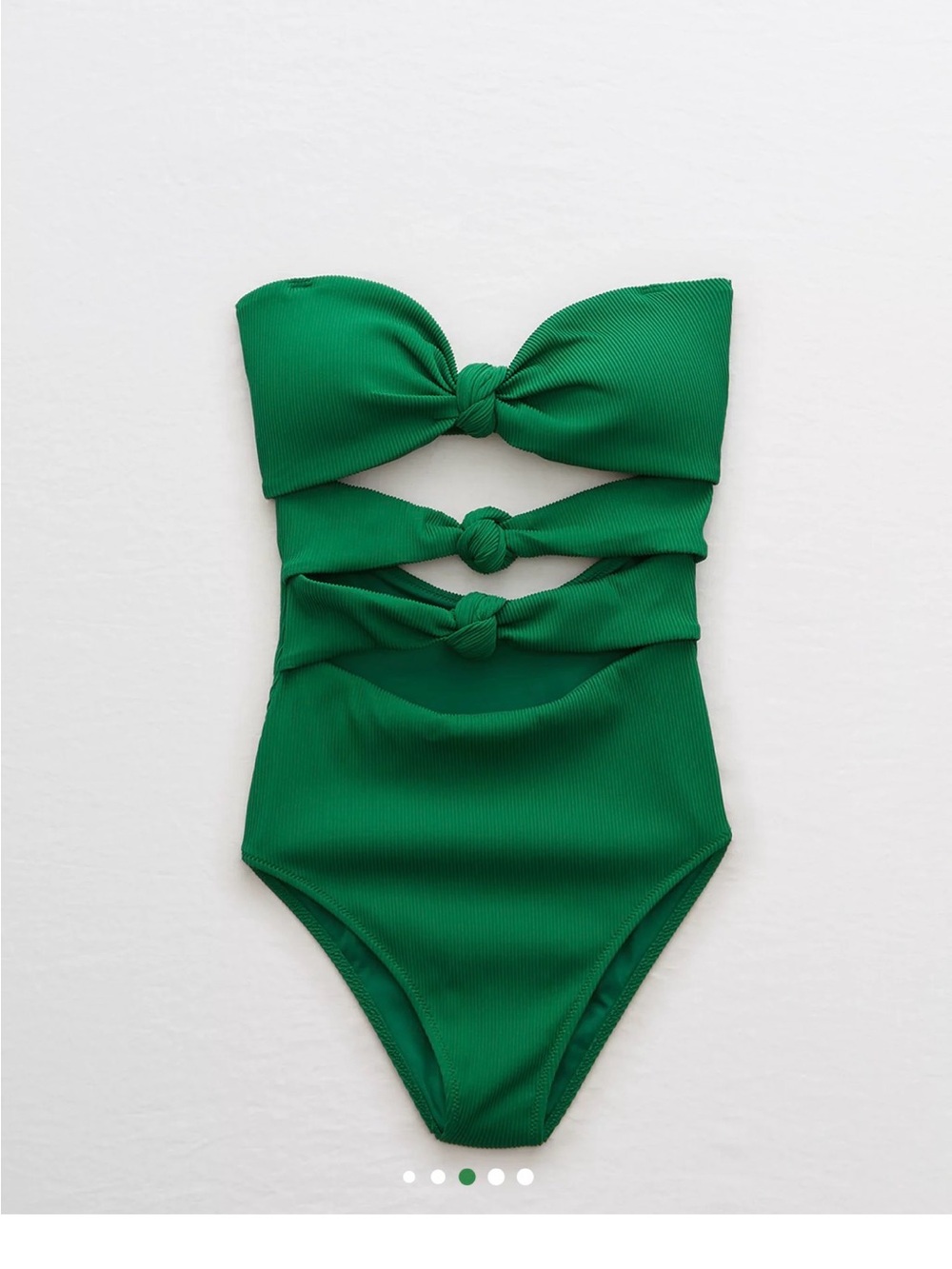 aerie Ribbed Everglade Green Triple Knot-Front One-Piece Swimsuit